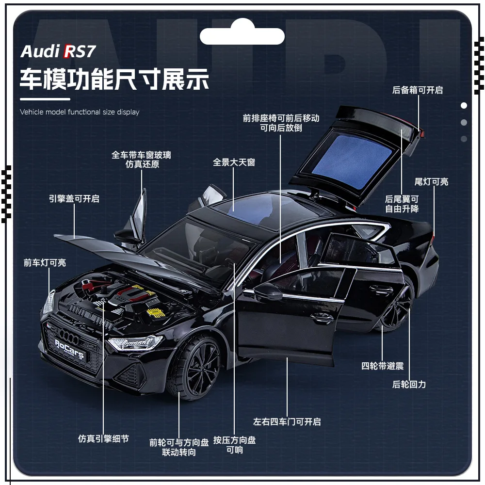 1:24 Audi RS7 Hohe Simulation Diecast Metall Legierung Modell auto Sound Licht Zurückziehen Sammlung Kinder Spielzeug Geschenke H11