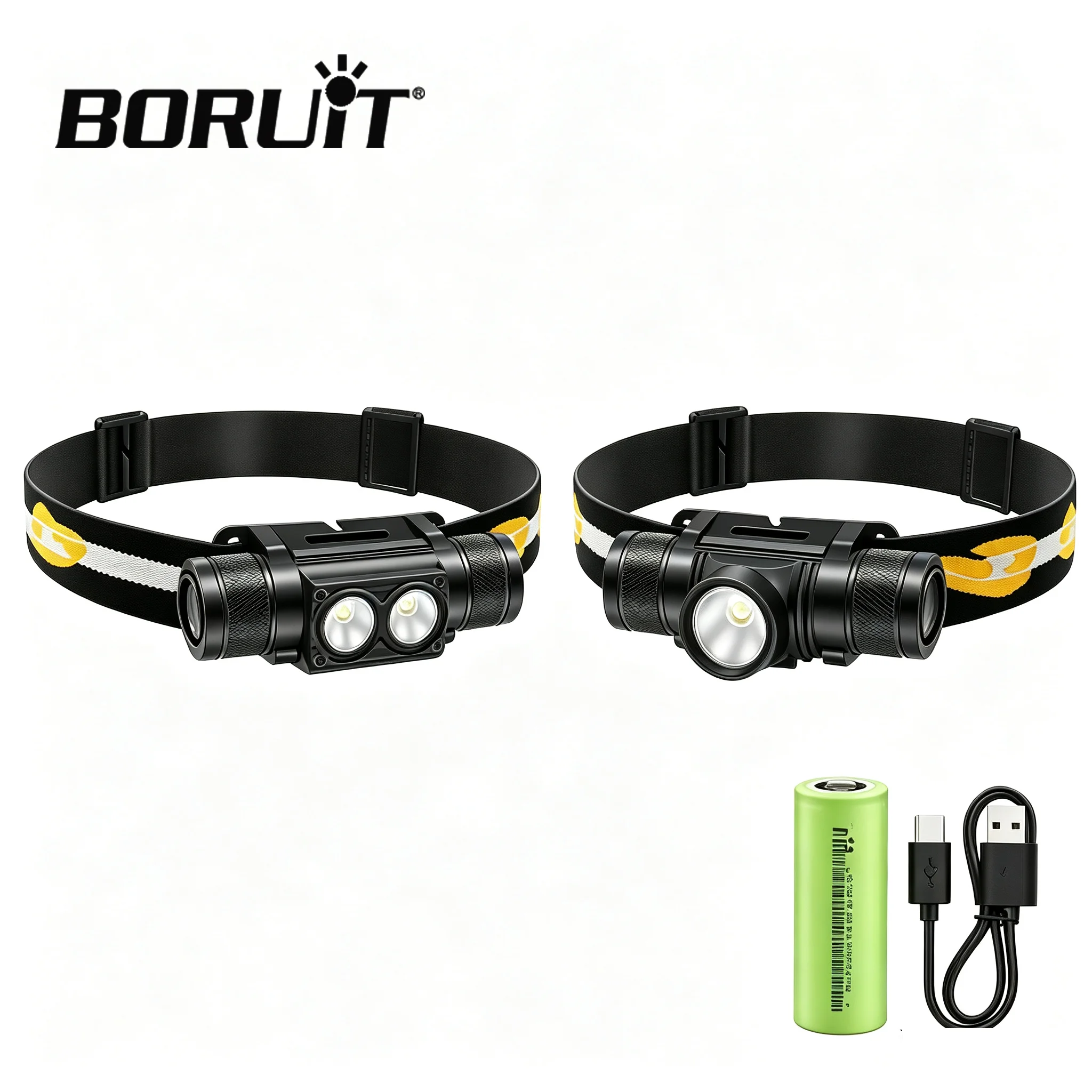 BORUiT LED Mini Headlamp Powerful 2000lm Headlight 18650 Rechargeable Head Waterproof Flashlight Camping Hunting Lighting