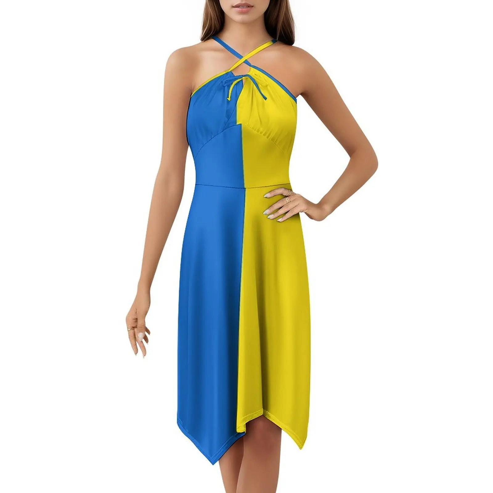 العلم الأوكراني فستان سموك الأزهار للنساء الربيع الصيف فستان كاجوال للحزب أوكرانيا العلم الأوكراني فستان العلم الأوكراني #1