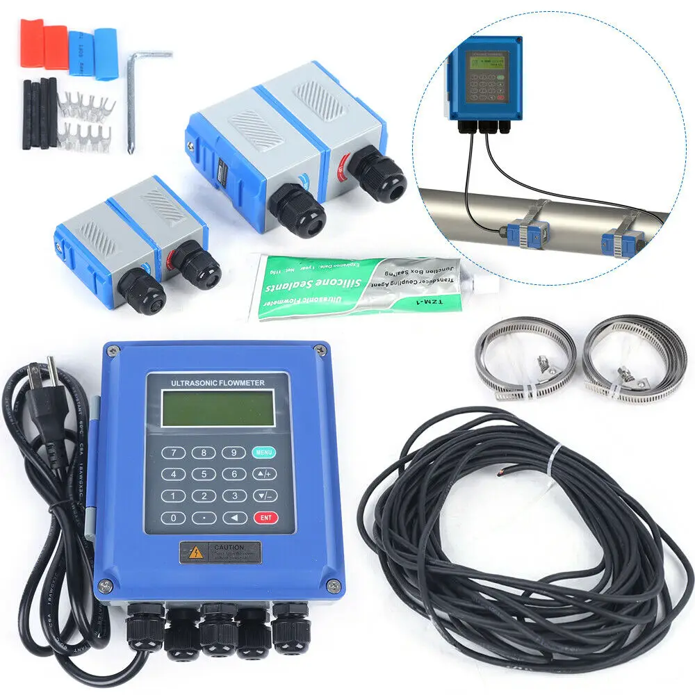 TUF-2000B Ultrasonic Flow Meter&Transducer Digital Wall Mounted Liquid Flowmeter TM-1 & TS-2 Sensor