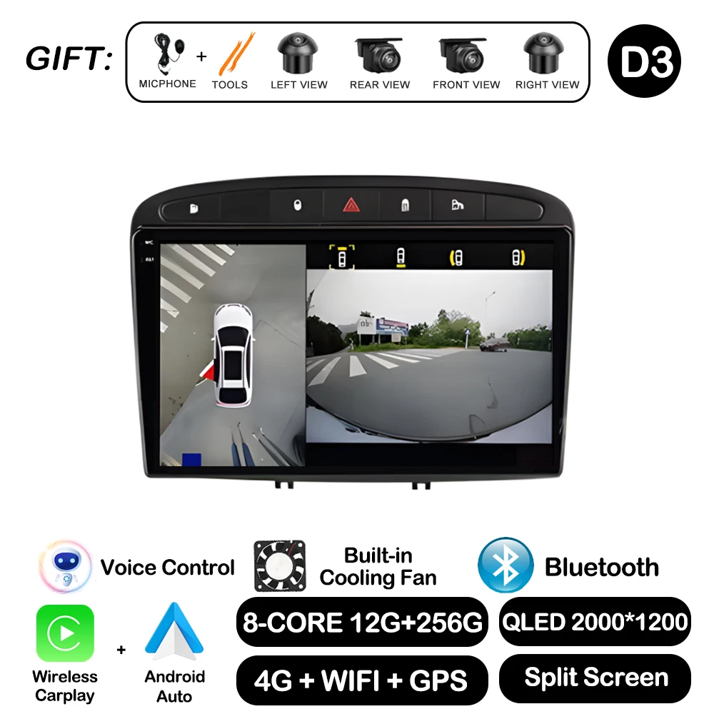 Android Auto voor Peugeot 308 SW 2007-2015 408 2012-2020 Draadloze Carplay Autoradio Multimedia Speler WiFi GPS Navigatie