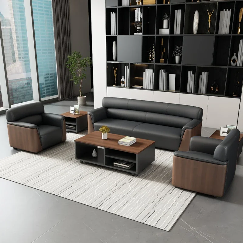 Ufficio, divano, tavolino, combinazione, affari, riunioni ospiti, tre persone