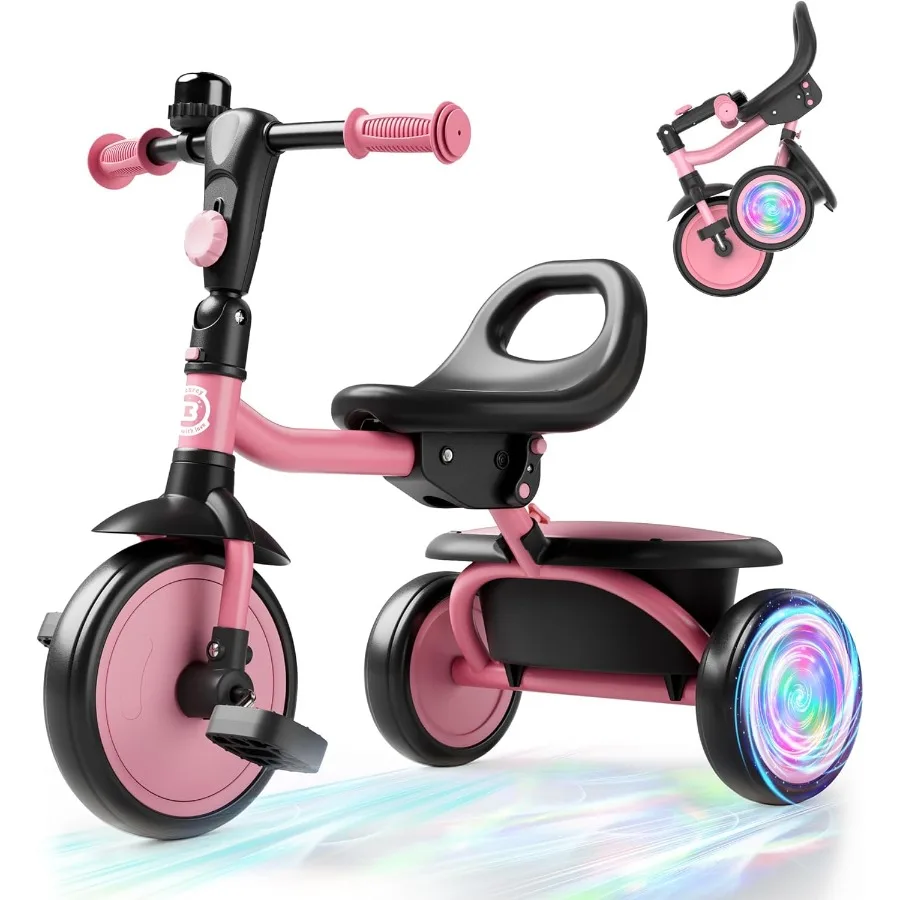 دراجة ثلاثية العجلات للأطفال بإضاءة ملونة للأعمار من 18 شهرًا إلى 5 سنوات، دراجة للأطفال الصغار مع جرس، دراجة ثلاثية العجلات للأطفال، هدية للأطفال من سن 2 إلى 5 سنوات، #1