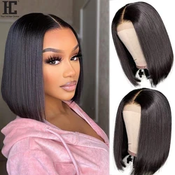 Short Bob Wig Lace Front Human Hair Wigs Brazilian Straight Wigs For Black Women Human Hair  5x5 T Part HD Lace Closure Wig 150%