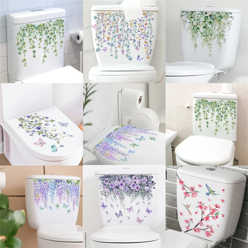 M14# Plants Flowers Birds Wall Sticker Bathroom Toilet Decor Living Room Cabinet Refrigerator Home Decoration Decals