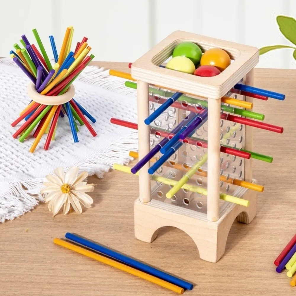 Jeu de société en bois à 4 faces, bâtons colorés, jouets éducatifs, jeu de chute de balle Montessori, motricité Fine classique