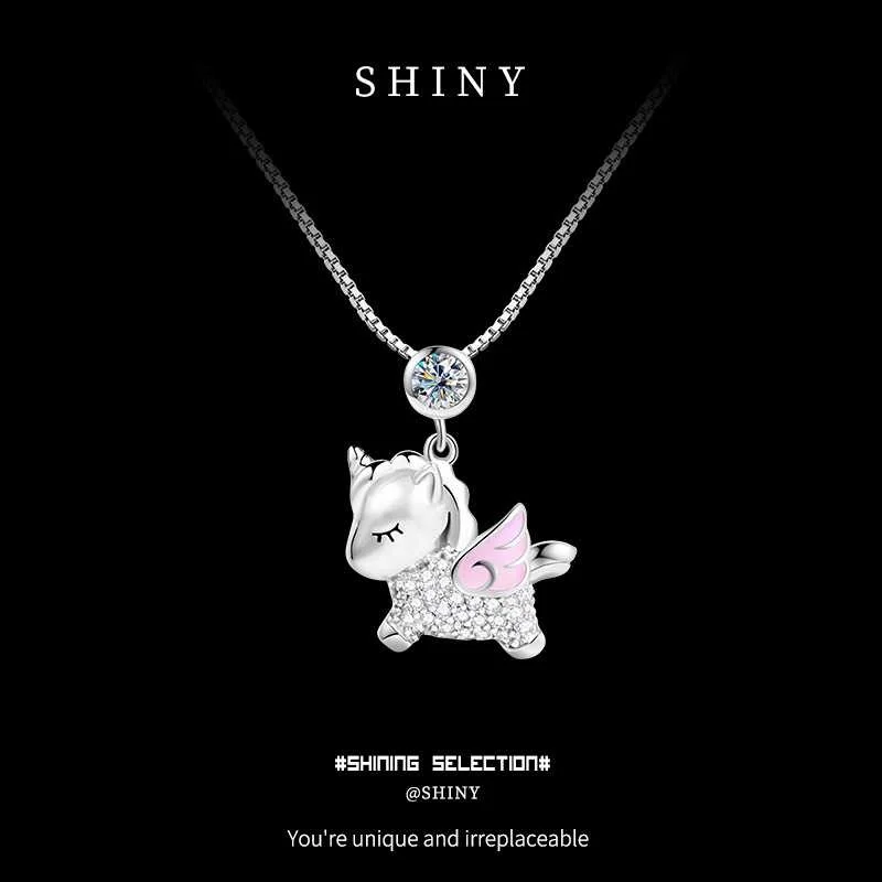 

Милое изысканное ожерелье из чистого серебра S925 с красочными бриллиантами и пони из муассанита, ювелирное изделие на день Святого Валентина, подарок