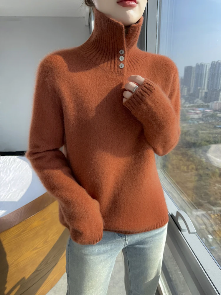Autumn Winter Women Warm Sweater 100% Merino Wool Solid Knitwear Thick Pullover Long Sleeve Clothes Tops Casual Jumper Outerwear