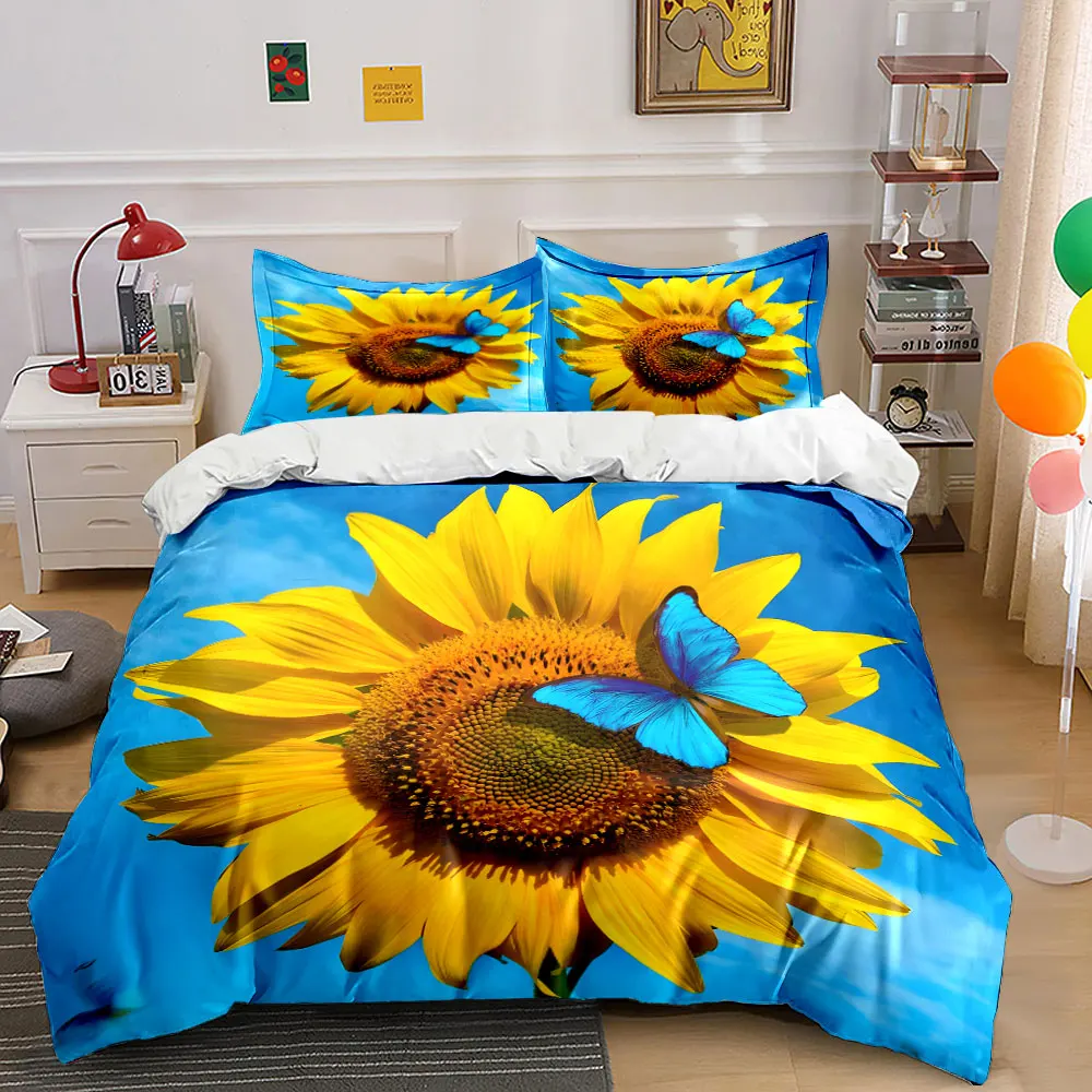 Sunflower and Butterfly Nature Decor Set  kid's and adults' bedroom decor, Exquisite three-piece bedding set gift