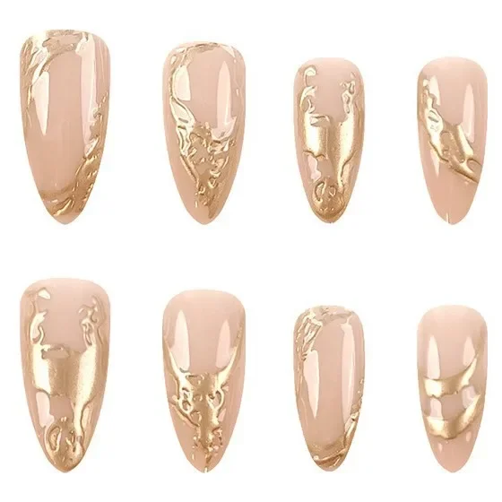 

2026 New Simple 3D Three-Dimensional Gold-Plated Nail Art Patches, European and American Fashion Long False Nails