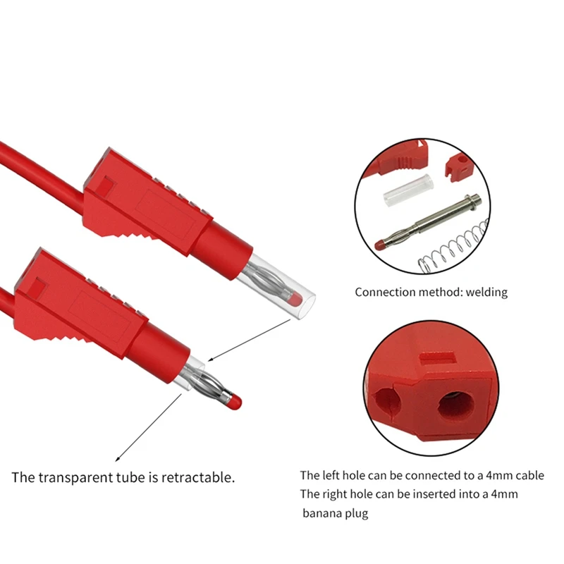 2Pcs Multi-Meter Test Leads Cable Jumper Wire Line Security 4Mm Banana Plug Retractable Test Tool Red Durable Black