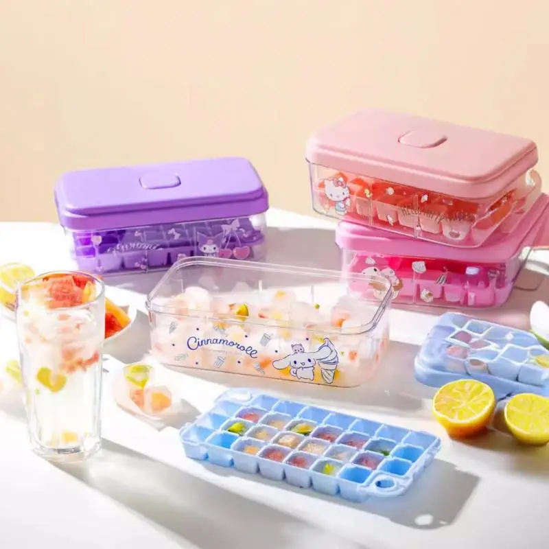 Hellokitty Kuromi My Melody Summer Ice Maker Box Press Ice Tray Diy Pudding Jelly Ice Storage Box Kitchen Baking Tools Girl Gift