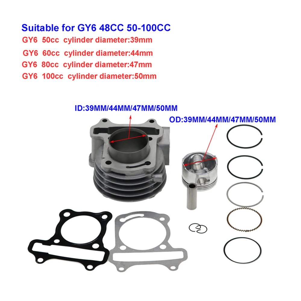 GY6 50cc 80CC 100CC Cylinder Body Piston Gasket Ring Set Kit Scooter Moped  50mm refitted 100CC piston ring cylinder block assem