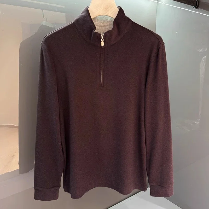 Camiseta de manga larga bordada con cuello alto y semi cremallera BC