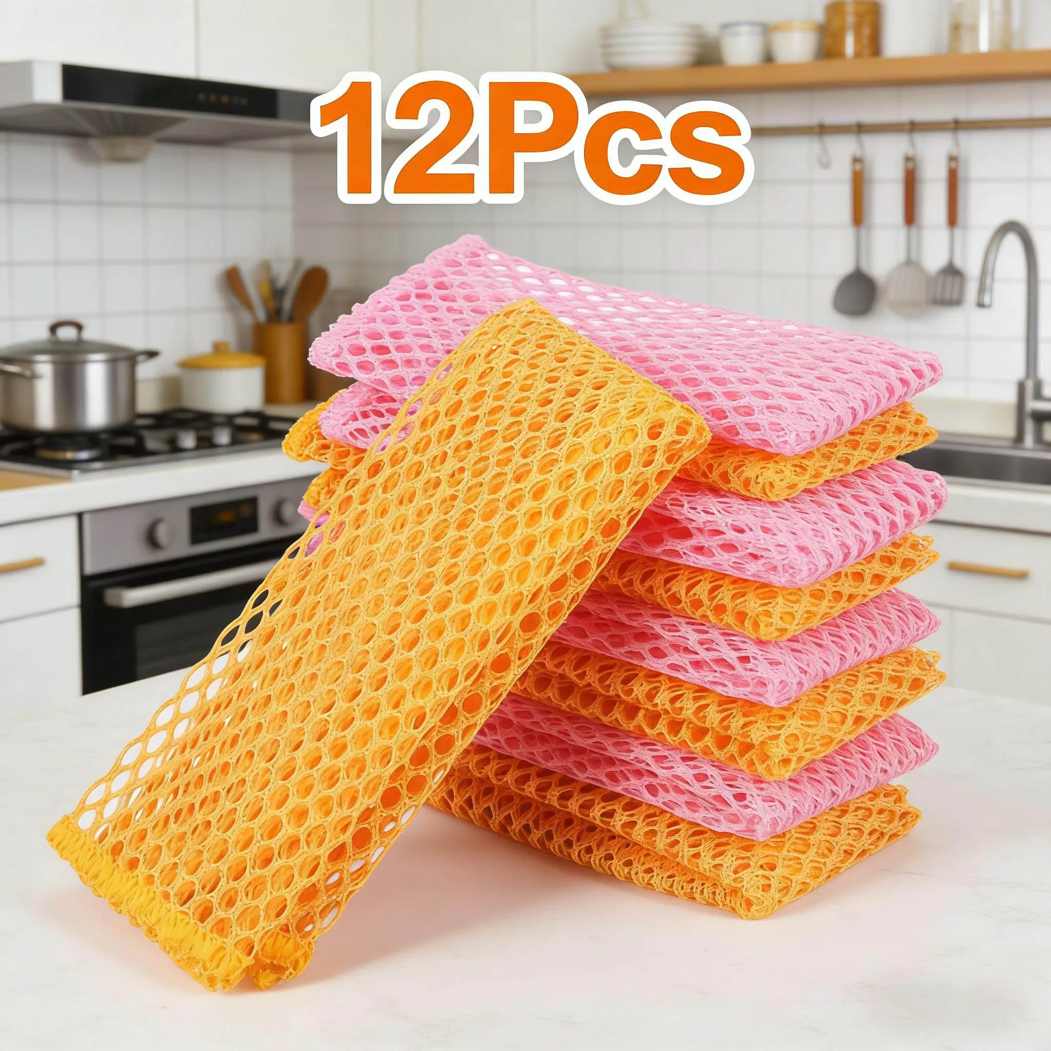 

12Pcs Mesh Dish Cloth Rapid Dry Scourer Mesh Washing Cloths Kitchen Cleaning Tool Accessories Foldable Storage for Kitchen