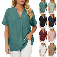 2025Summer Loose Women's T-Shirt High Quality V Neck Solid Color Short Sleeve Women's Business Wear Short Sleeve T-Shirt CCXX126