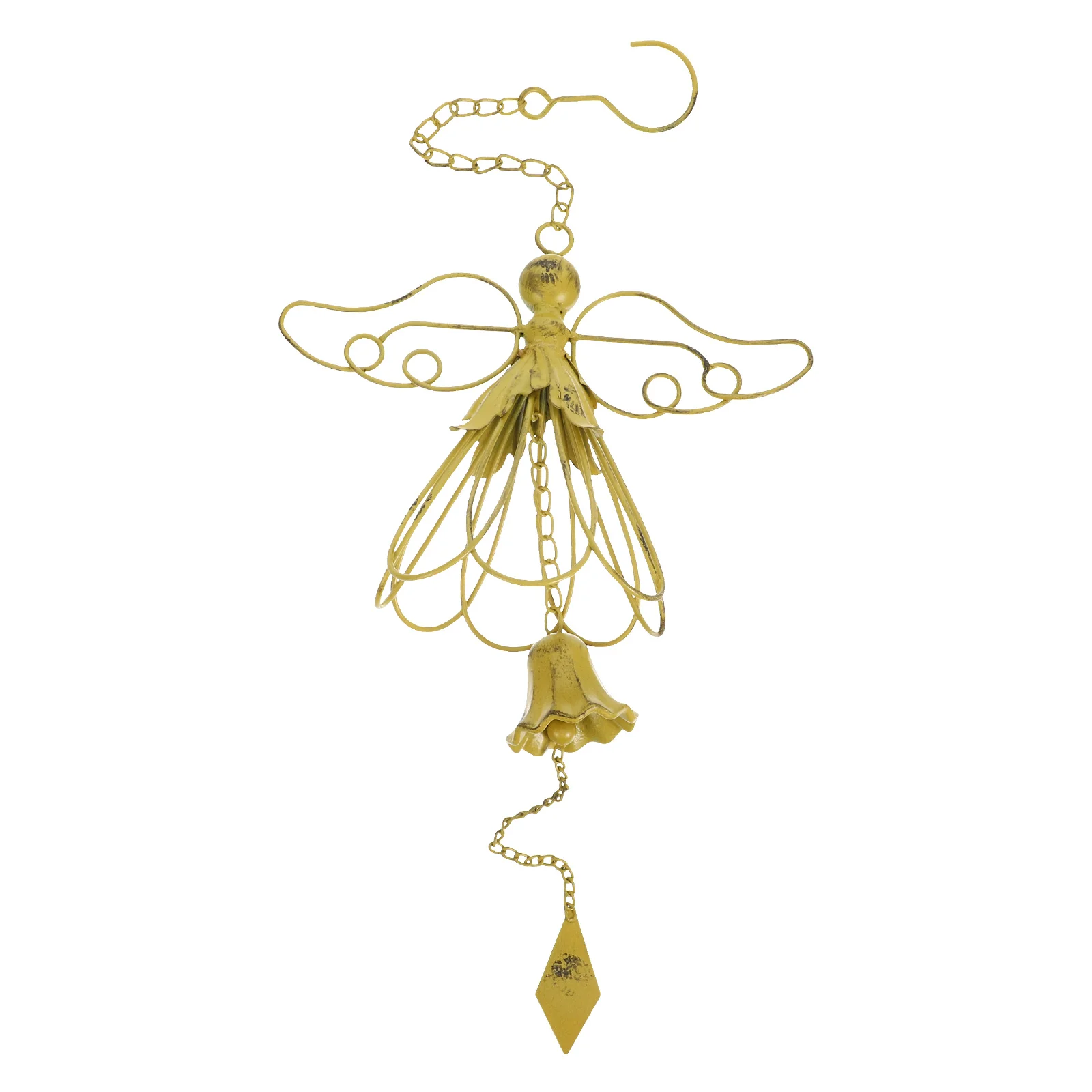 

Vintage Wind Chimes Yellow Decor Gardens Angels Outdoor Blessing Durable Cast Iron Retro Design Soothing Sound Patio Lawn Decor