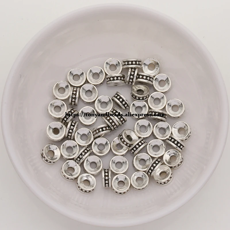 (50Pcs / Lot !) Zinc Alloy Tibetan Silver European Charm Connector Crimp End Beads Size 6mm HA8606B