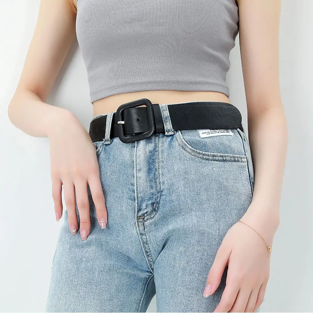 Fashion Casual Vintage Luxury Design Square Buckle Waistband Thin Waist Strap Leather Belt Trouser Dress Belts