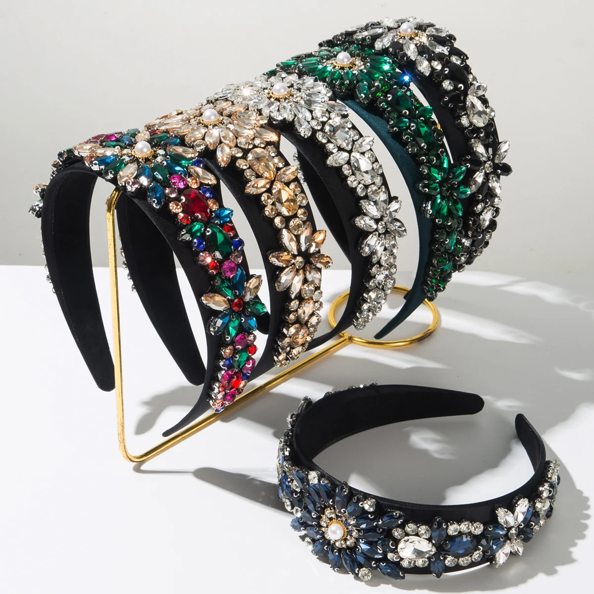 European And American New Baroque Style Hair Headband For Women, Light Luxury Wide Edge Inlaid With Diamonds, Pearls, Flowers, h