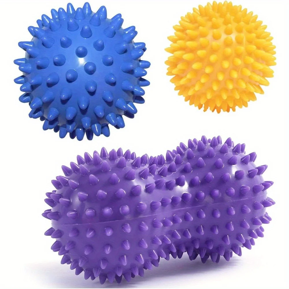 Spiky Massage Ball Set (3 Piece) Foot Ball Roller Massager Acupressure Foot Pain Relief Ball Physical Therapy.Plantar Fasciitis