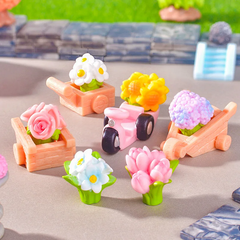 Micro Landscape Resin Flower Trolley DIY Craft Gardening Home Landscaping Ornament Small Decorative High-End Figurine