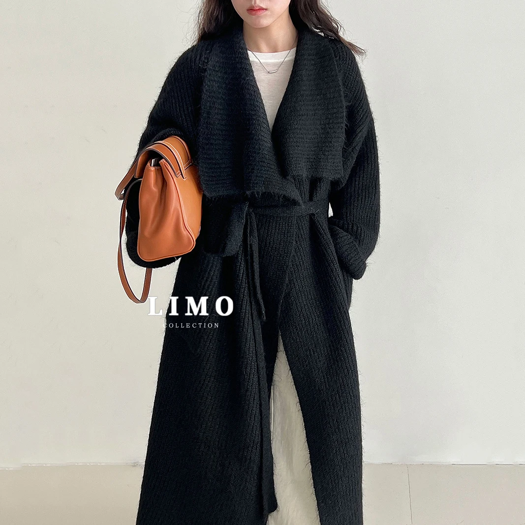 

LIMO 2025 Новый женский вязаный кардиган, длинное пальто, зимняя теплая верхняя одежда на флисовой подкладке, повседневная толстая куртка на пуговицах