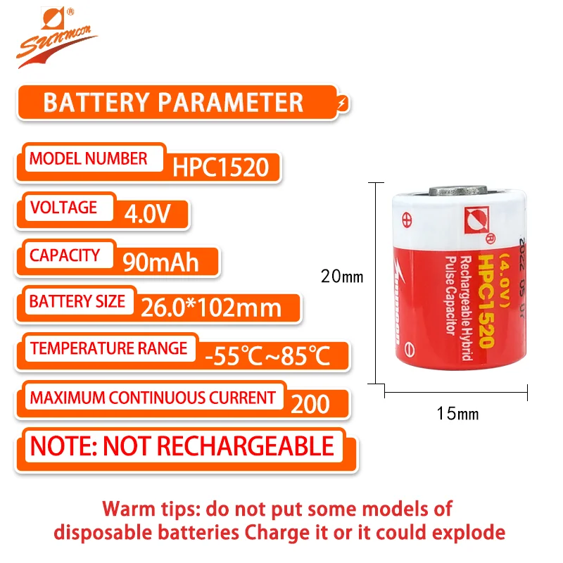 Sunmoon HPC1520 4.0V lithium battery, robot equipment servo programmer, intelligent water meter, smoke alarm