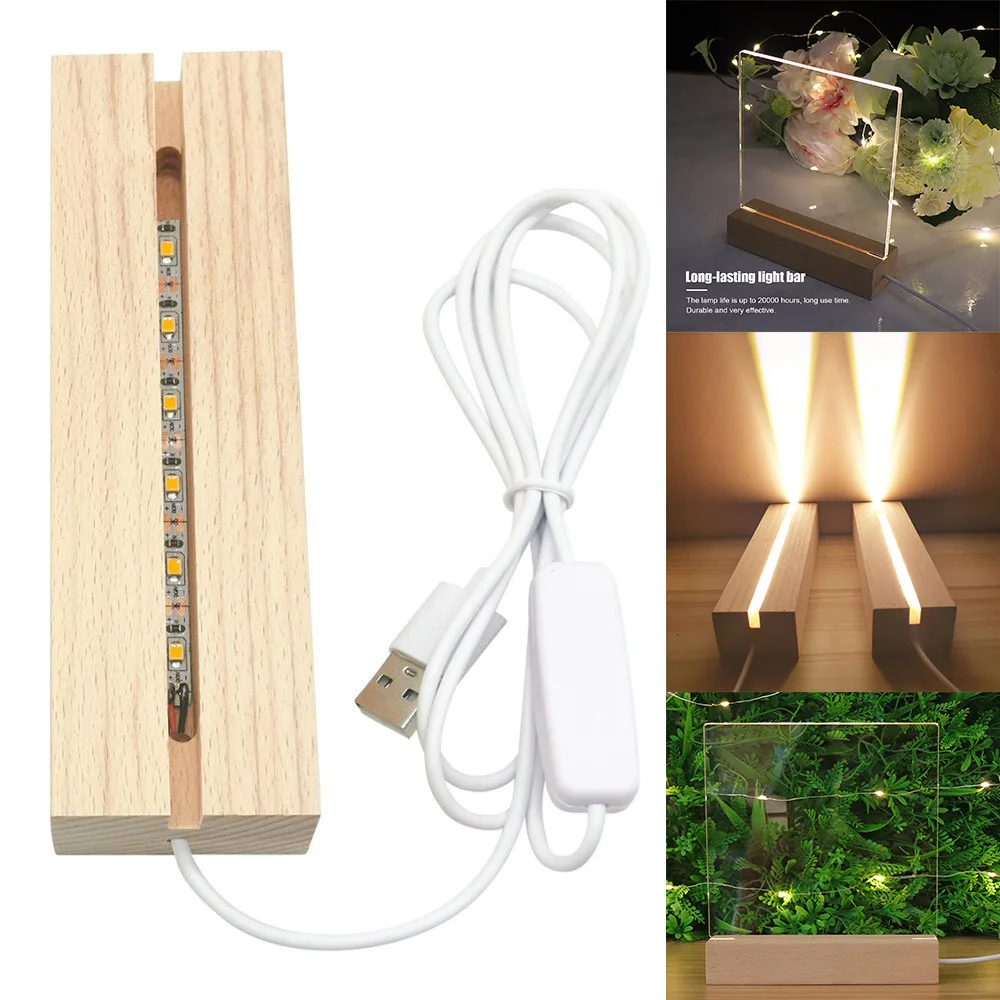 Rectangle Solid Beech Wooden LED Base for Resin Letter Lamp Acrylic Glass Resin Art Wood Light Display Base 3D Crystal Led Stand