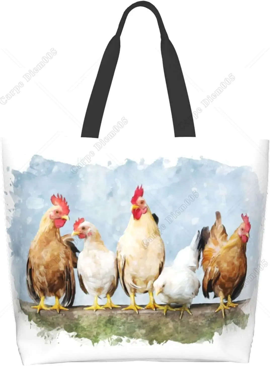 

Rooster Canvas Tote Bag Large Women Casual Shoulder Bag Handbag Reusable Multipurpose Shopping Grocery Bag for Outdoors