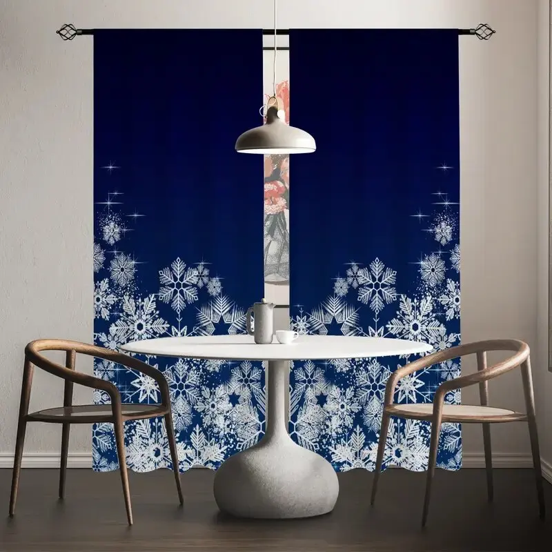 ستائر مطبوعة على شكل ندفة الثلج الزرقاء لعيد الميلاد، ستائر حقيبة عمودية، 42*84، غرفة النوم وغرفة المعيشة، ديكور المنزل، ديكور الغرفة