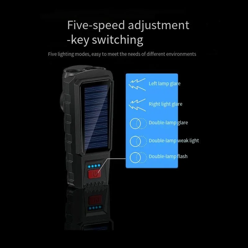 مصباح أمامي للدراجة فائق السطوع يعمل بالطاقة الشمسية وقابل لإعادة الشحن عبر USB مع قرن عالي ديسيبل - ضوء أمامي LED لركوب الدراجات الليلية، مادة ABS،