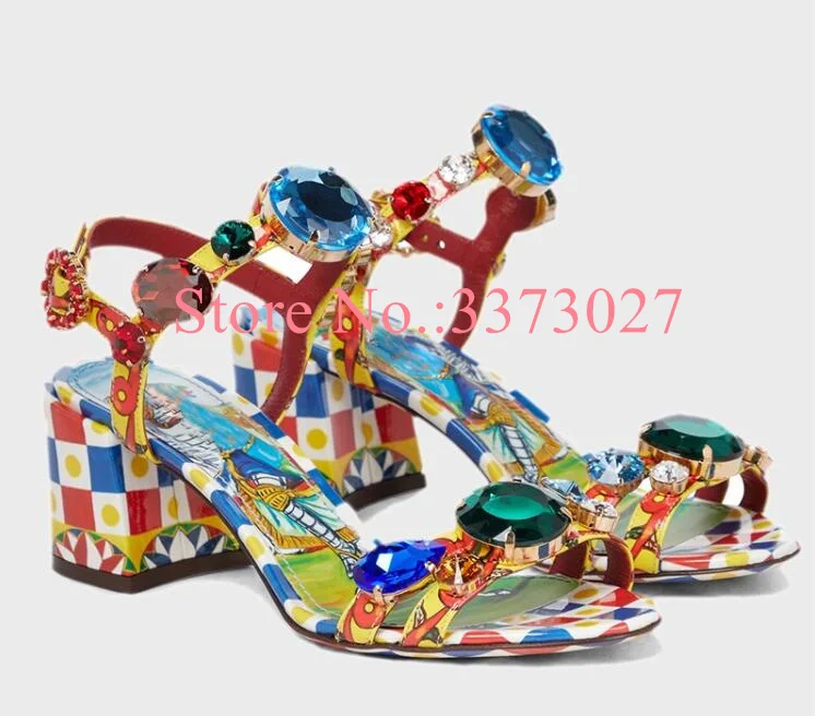 New Chunky Heel Sandals Lady Fashion 6/10cm Heel Crystal Sandals Sexy Female Rhinestone Pumps Dress Shoes Dropship