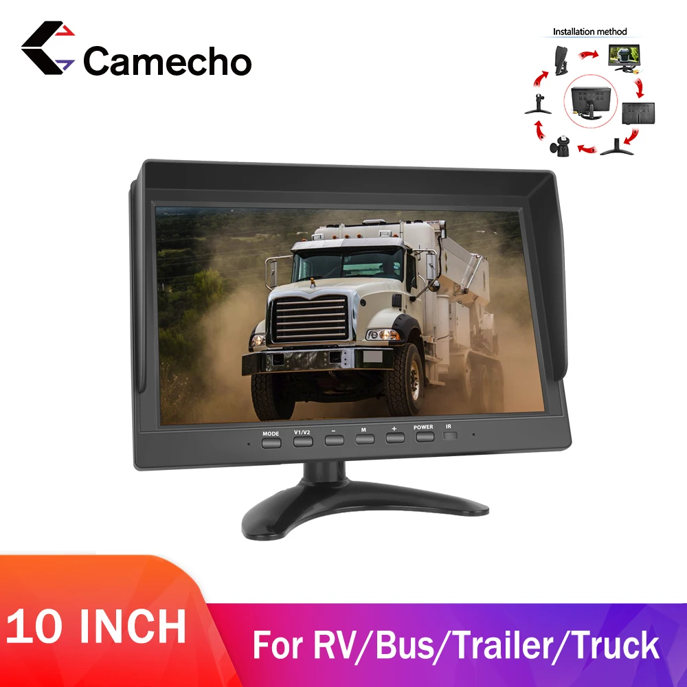 

Camecho 10" Car Rear View Camera Truck Vehicle Monitor Sunshade 4-video input Security System For RV School Bus Trailer Truck