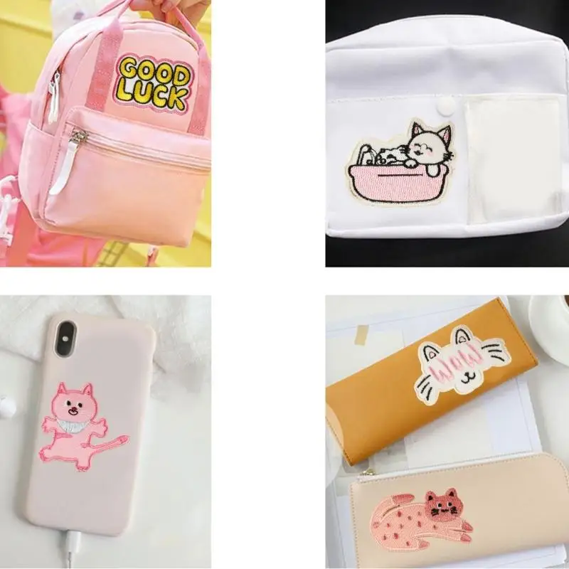 6 PCS Cartoon Cats الحديد على بقع ملابس البقع تصحيحات إصلاح الحيوانات بقع التطريز لزينة حقيبة Y08E