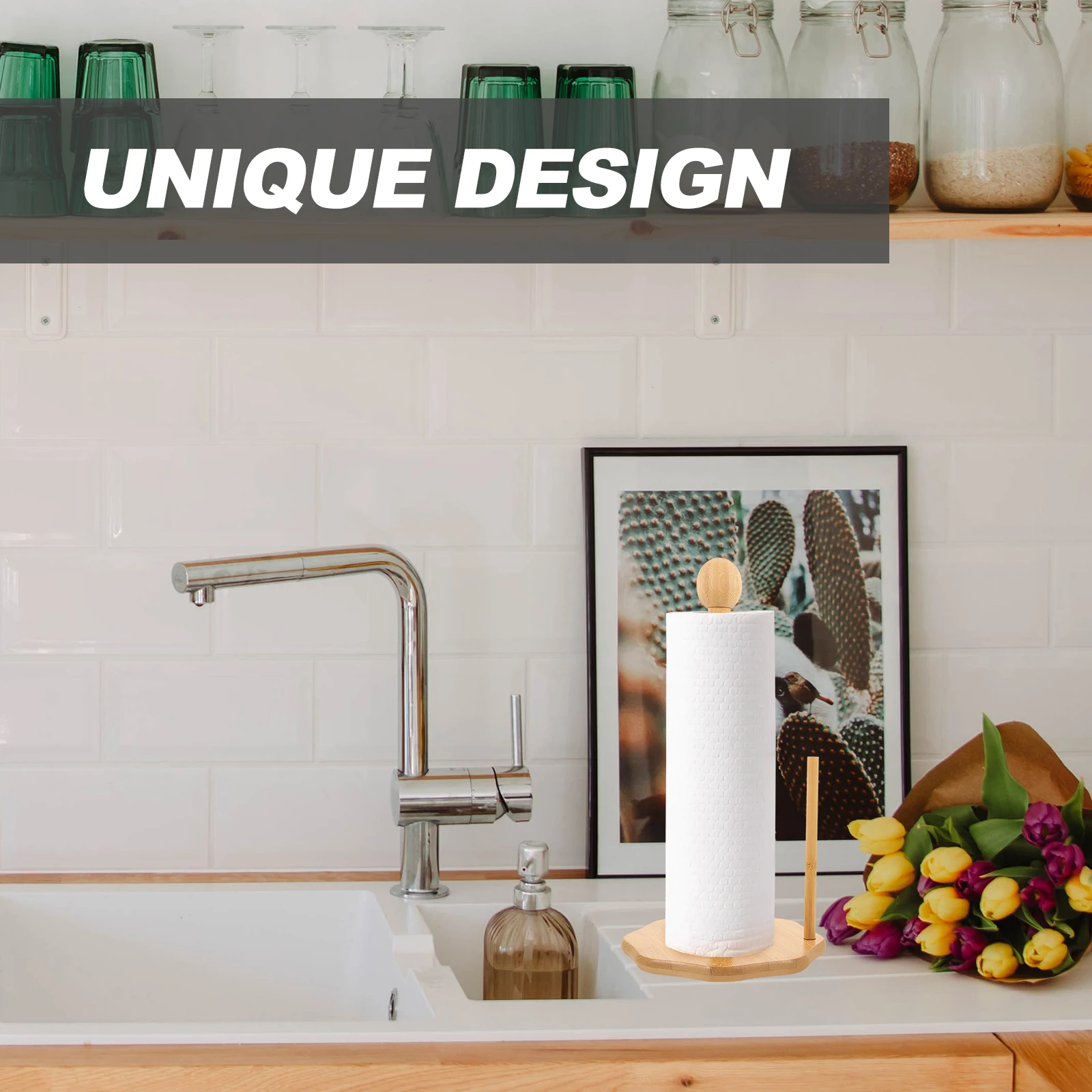 

Vertical Paper Towel Holder Wooden Kitchen Roll Organizer Stylish Decorative Tissue Storage Rack for Home Kitchen