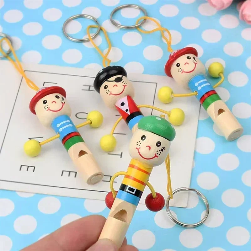 2024 New Mini Wooden Pirate Keychain Whistle Kids Birthday Party Favors Decoration Baby Shower Noice Maker Toys Goody Bags