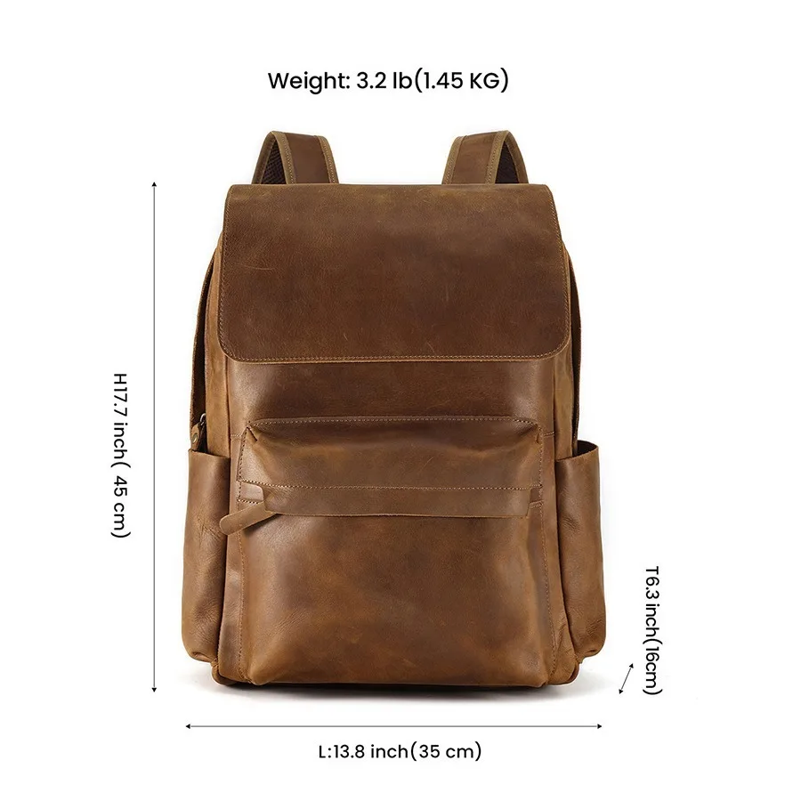 Genuine Leathe Men\'s Backpack Vintege  Hiking Backpack Casual  School Backpack  Coffee Business   For 15.6 In Laptop  Bag