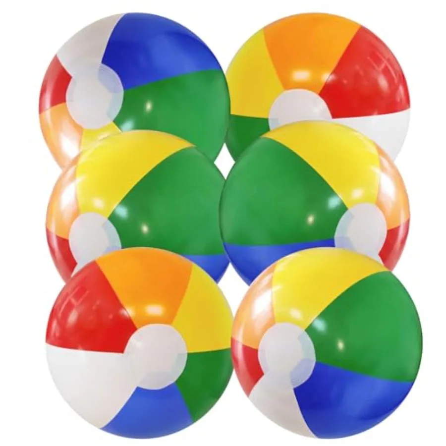 

Beach Balls 6 Pack, 16 Inch Large Inflatable Rainbow Beach Balls Bulk for Summer Pool Water Games, Tropical Luau Party Decorati
