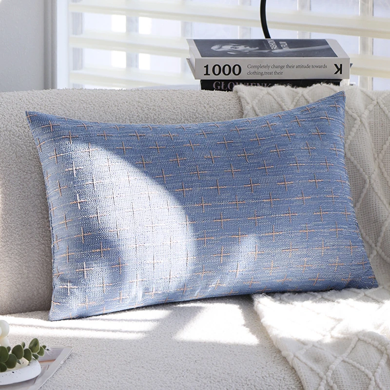 Cushion Cover Linen Cross Pattern Fantasy Blue Home Decor 30x50cm Lumbar 45x45cm Pillow for Farmhouse Apartment Sofa Pillowcase