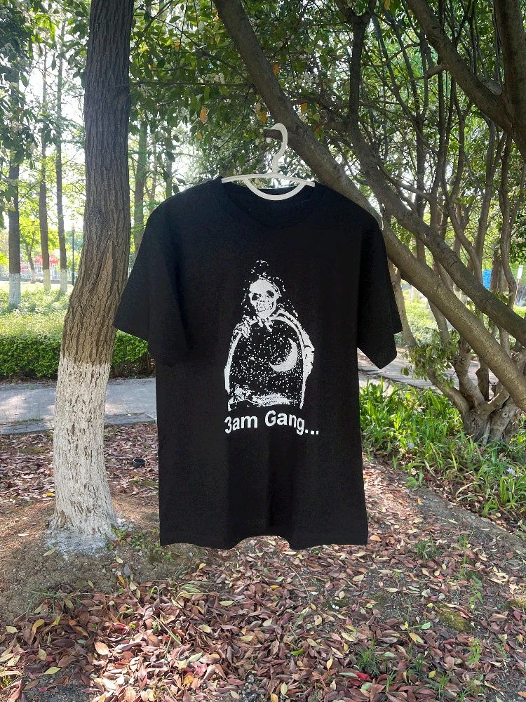 Винтажная футболка из чистого хлопка с маленьким воротником HauntedMound X Sematary 3 Am Gang для мужчин и женщин