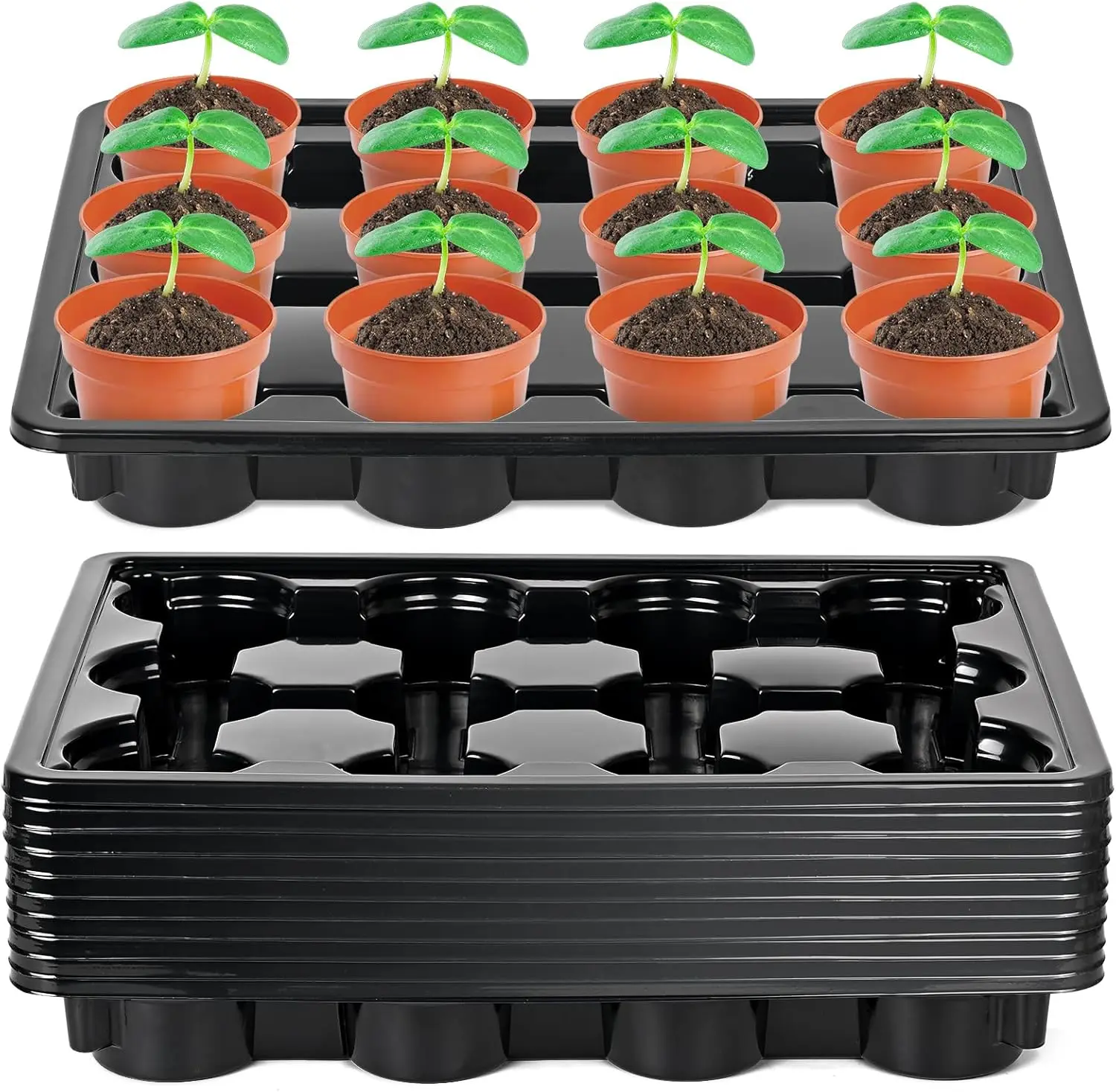 

12 Cell Round Nursery Pots Trays,Flower Pot Moving Tray, Nursery Pot Tray Plastic Planting Pot Carrying Trays for Moving