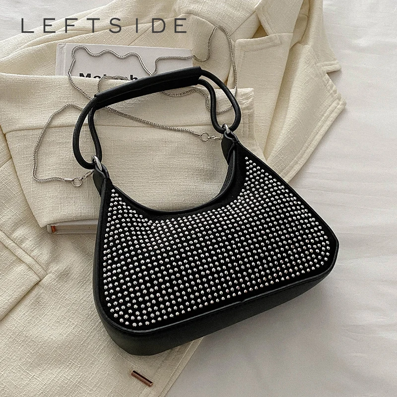 LEFTSIDE Small Cute Design Crossbody Bags for Women 2024 Trend Fashion Rivets Chain Party Handbags and Purses Y2K Shoulder Bag