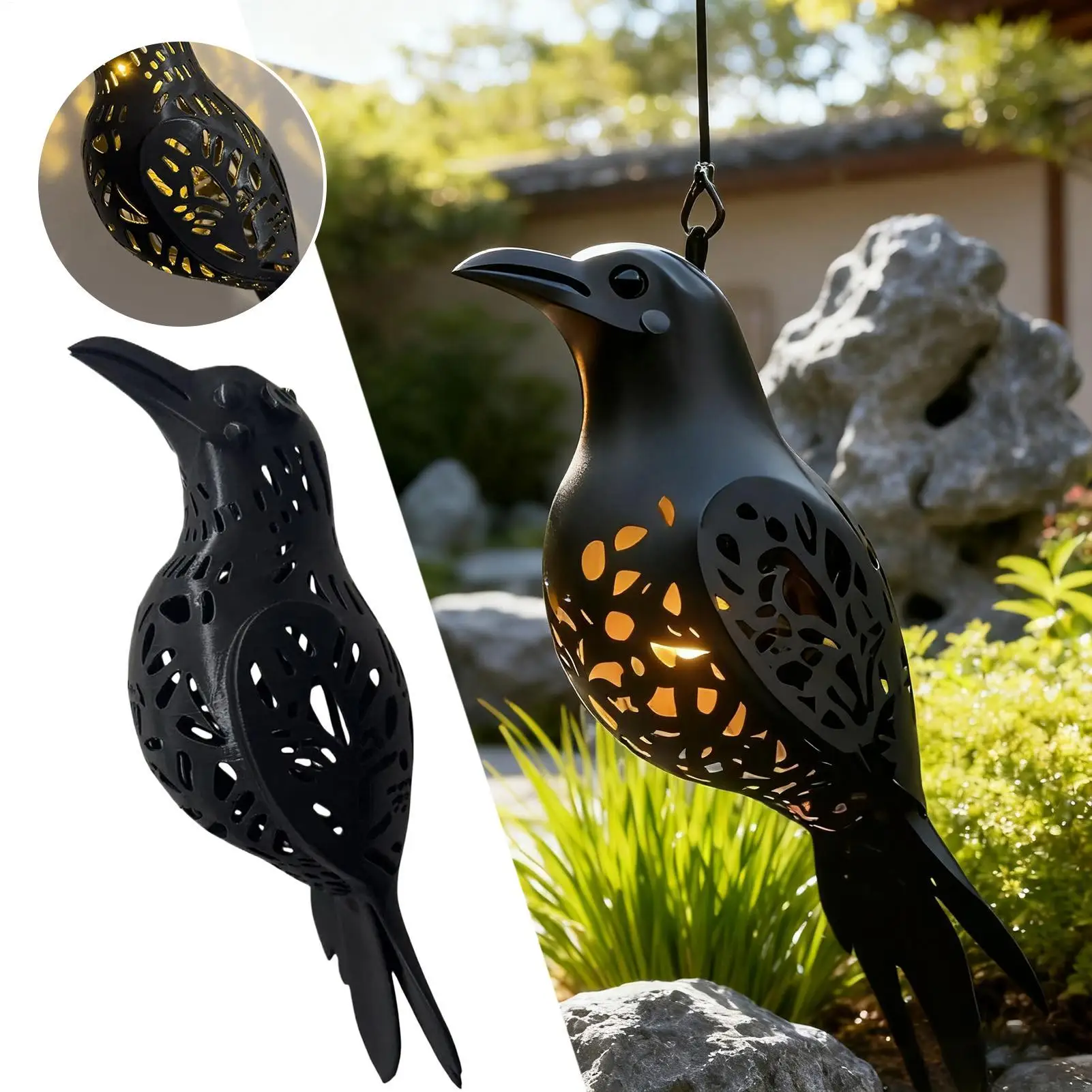 halloween Raven Lantern 3D Crow Shape Gothic Decorative Window Hangable Lantern Decor For Gardeners Apartment Garden Patio