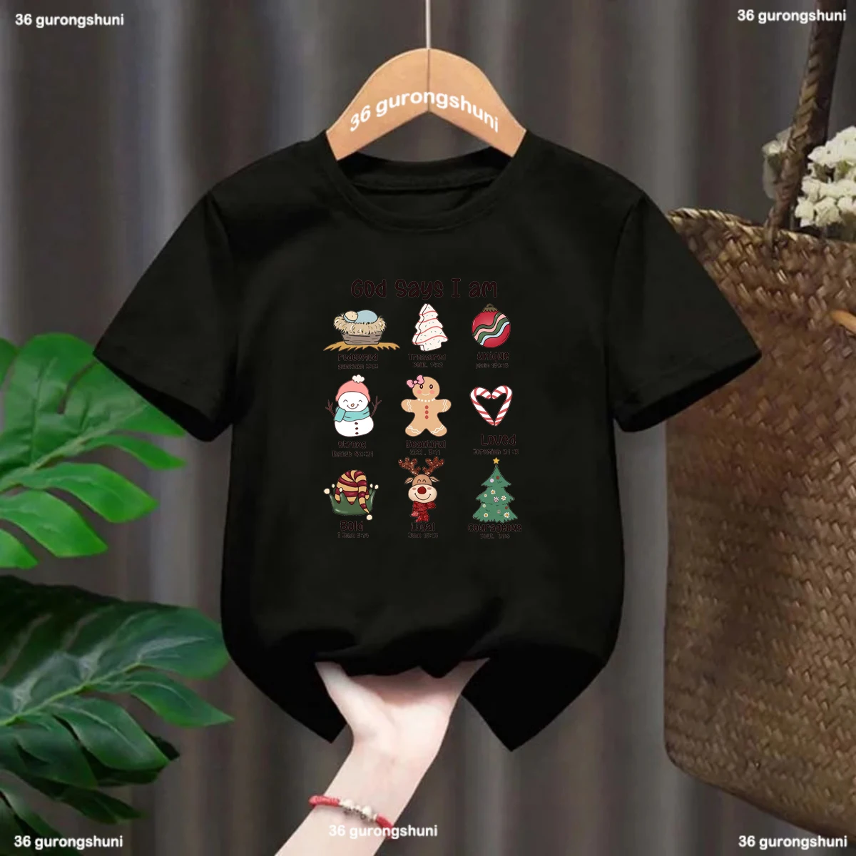 2026 حديثا نمط الاطفال عيد الميلاد تي شيرت ، الله يقول أنني قوي وشجاع الخ قميص مطبوع للفتيات/الفتيان عيد الميلاد السنة الجديدة هدية