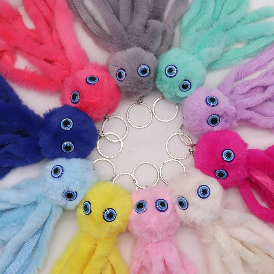 Cartoon Plush Octopus Keychain Blue Pink Multicolor Sea Animal Doll Pendant Toy Funny Hairy Key Chain Ring for Women Kids Gift