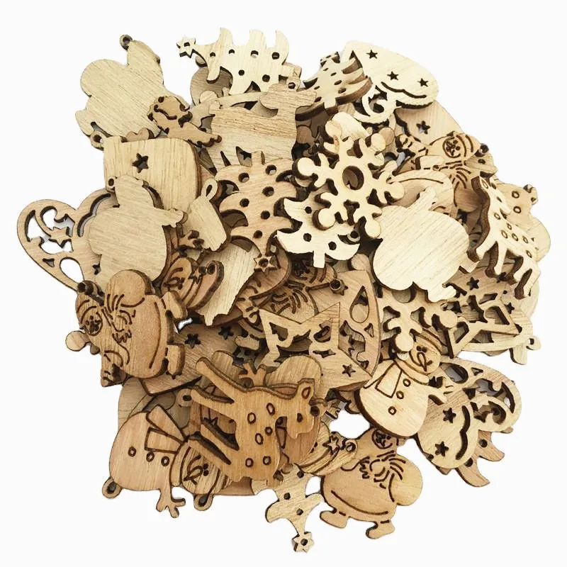 50Pcs Merry Christmas Wooden Baubles Tags Christmas Tree Decorations Art Craft Ornaments Christmas DIY New Year Decors Toys Set