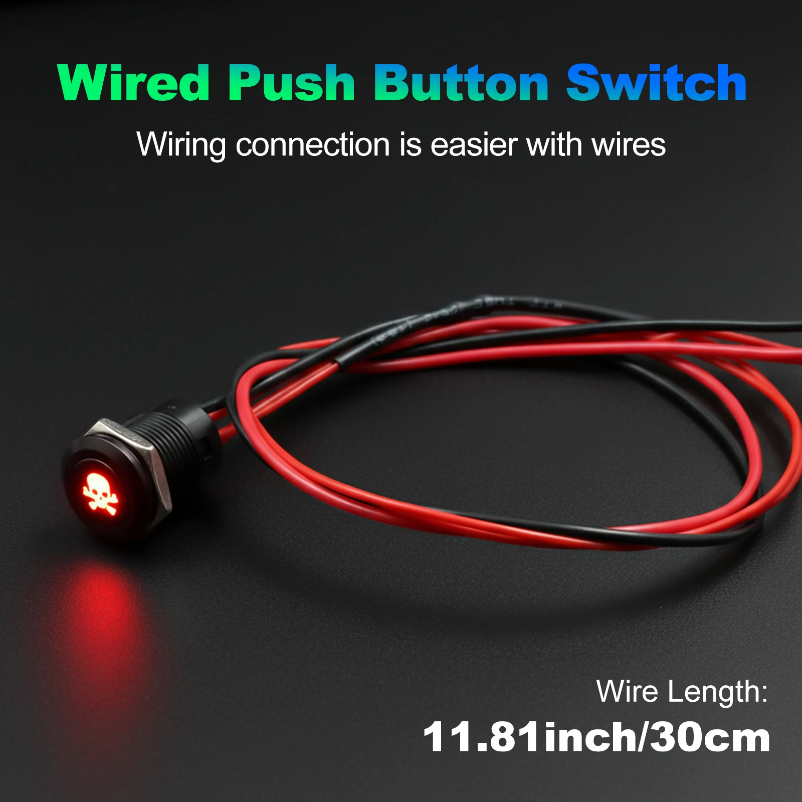 FILN 12mm vorverdrahteter Kunststoff-Drucktaster IP65 wasserdicht 12V 24V LED-Symbol Momentanschalter für Auto und Boot – Detail 7