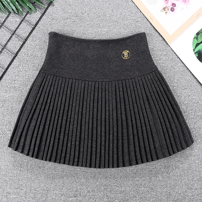 

Winter New Women's High-end Woolen Pleated Skirt High Waist Thin Anti-light Skirt