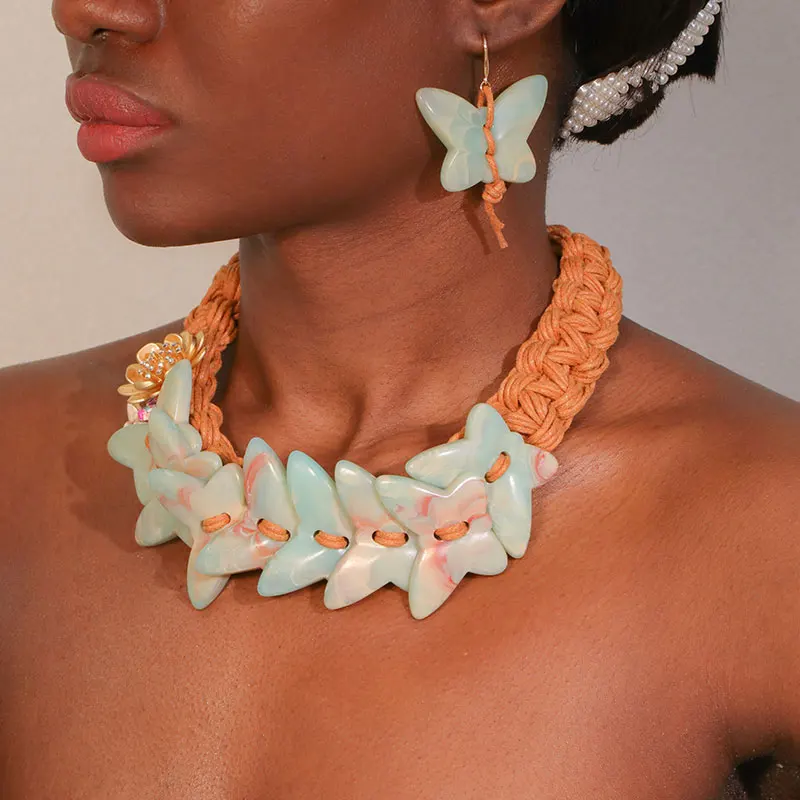 

Statement Handmade Necklace with Butterfly Design for Women Girl Trendy Vintage Beach Party Jewelry